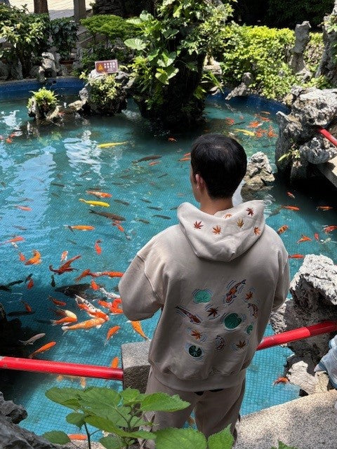 Embroidered Autumn Tranquility Hoodie (Oversized) - Beige