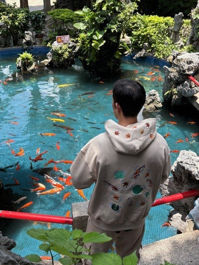 Embroidered Autumn Tranquility Hoodie (Oversized) - Beige