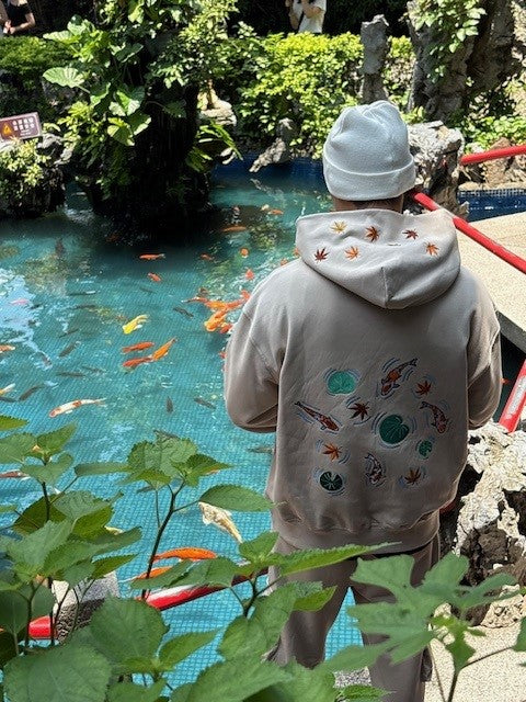 Embroidered Autumn Tranquility Hoodie (Oversized) - Beige