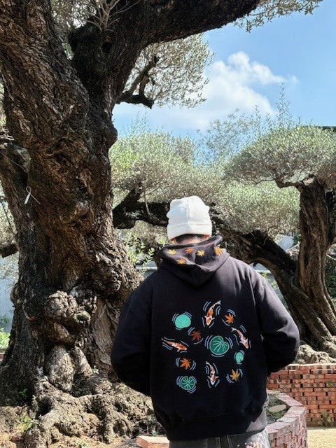 Embroidered Autumn Tranquility Hoodie (Oversized) - Black