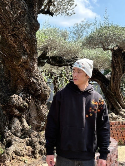 Embroidered Autumn Tranquility Hoodie (Oversized) - Black