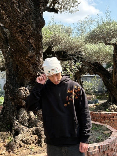 Embroidered Autumn Tranquility Hoodie (Oversized) - Black