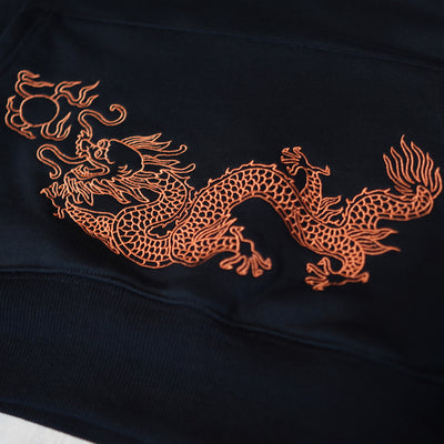 Embroidered Emperor's Dragon Hoodie (Oversized) - Black