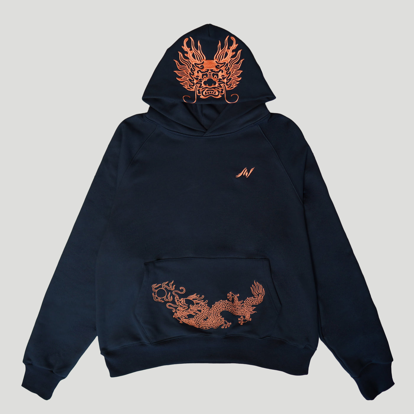 Embroidered Emperor's Dragon Hoodie (Oversized) - Black