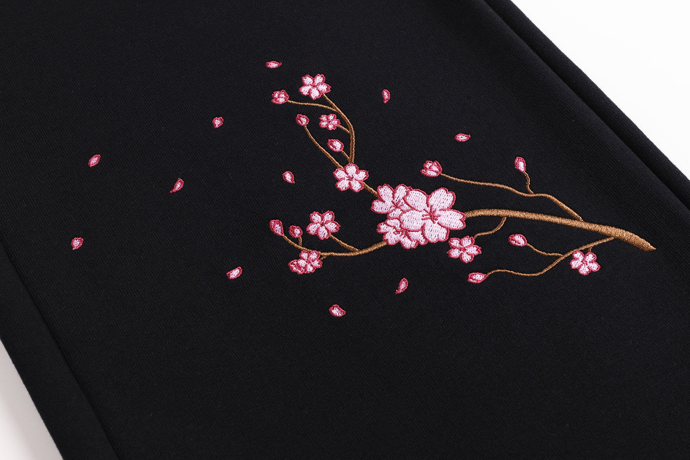 Embroidered Moonlit Blossom and Kitsune Baggy Cargo Sweatpants - Black