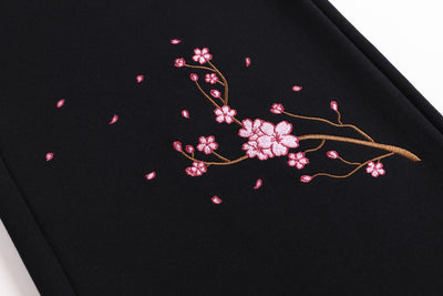 Embroidered Moonlit Blossom and Kitsune Baggy Cargo Sweatpants - Black