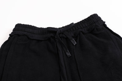 Embroidered Moonlit Blossom and Kitsune Baggy Cargo Sweatpants - Black