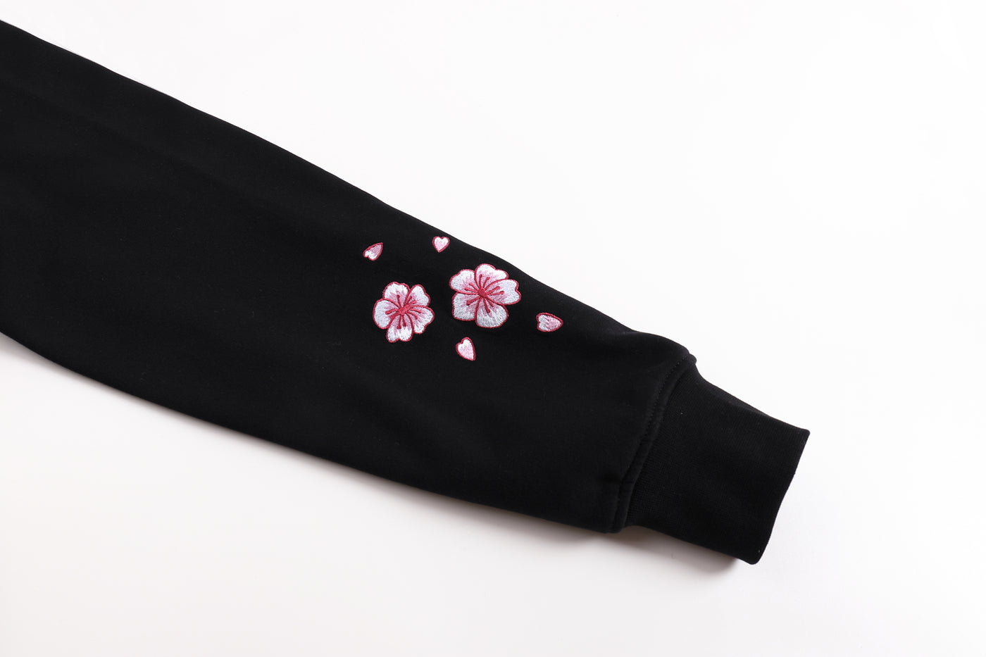 Embroidered Blossom and Kitsune Mask Hoodie (Oversized) - Black