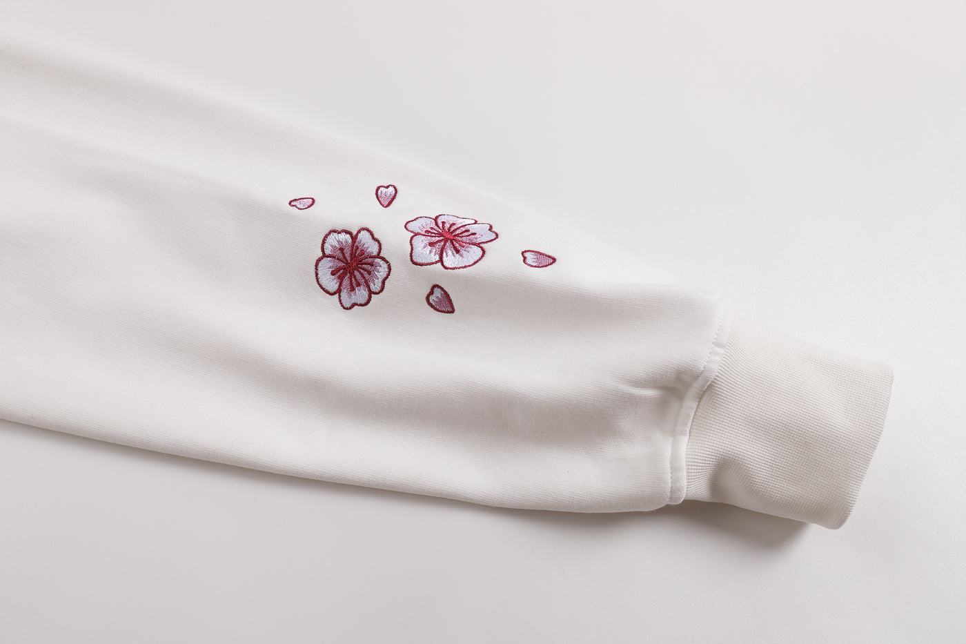 Embroidered Blossom and Kitsune Mask Hoodie (Oversized) - White