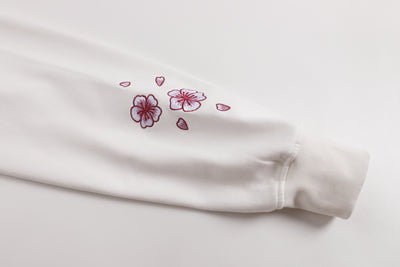 Embroidered Blossom and Kitsune Mask Hoodie (Oversized) - White