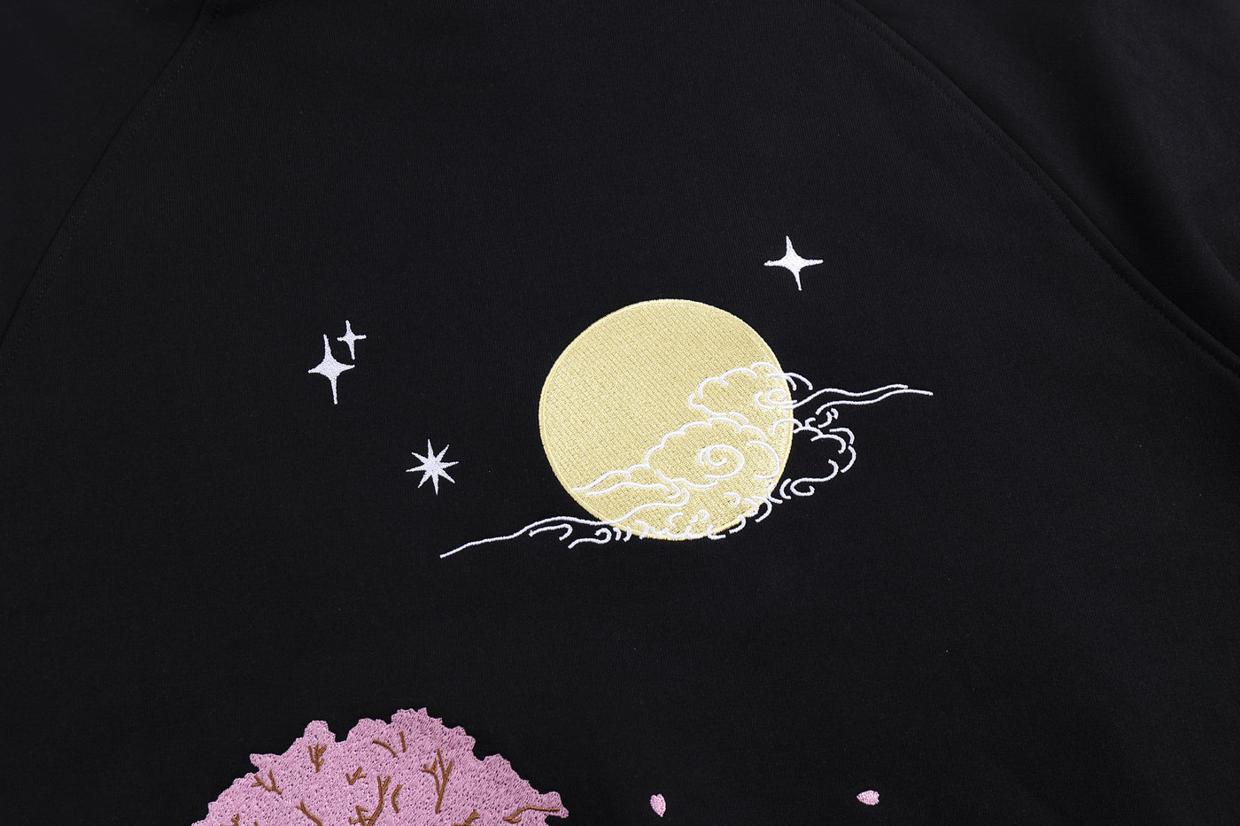 Embroidered Nine Tailed Fox Under the Full Moon Hoodie (Oversized) - Black