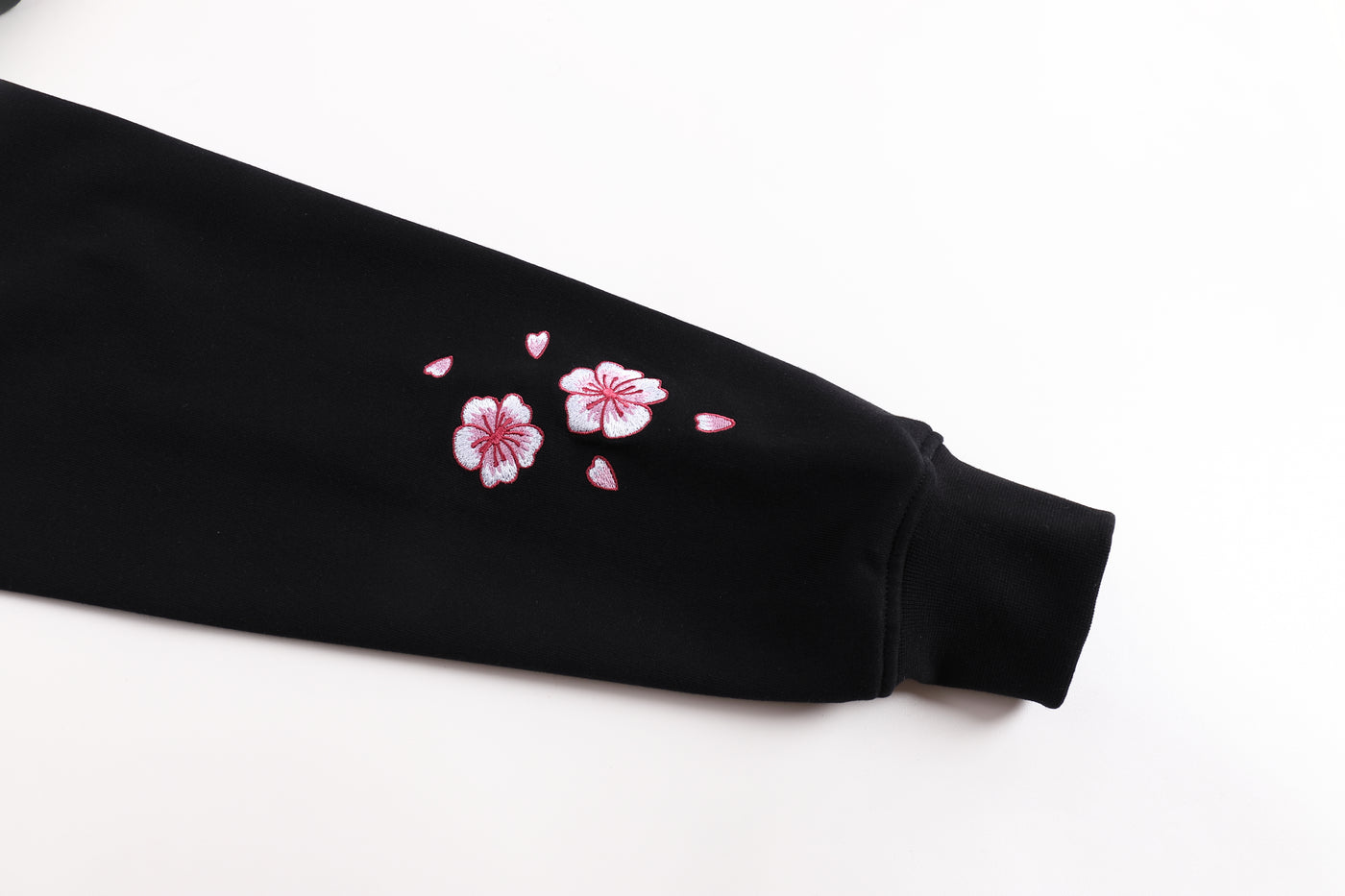 Embroidered Blossom and Kitsune Mask Zip Up (Oversized) - Black
