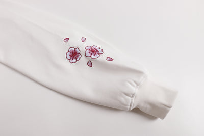 Embroidered Blossom and Kitsune Mask Zip Up (Oversized) - White