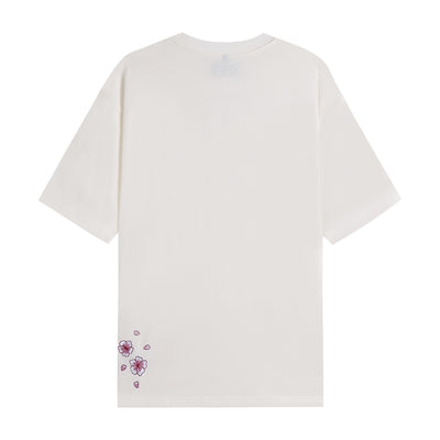 Embroidered Heavy Weight Kitsune Charm T shirt (Oversized) - White