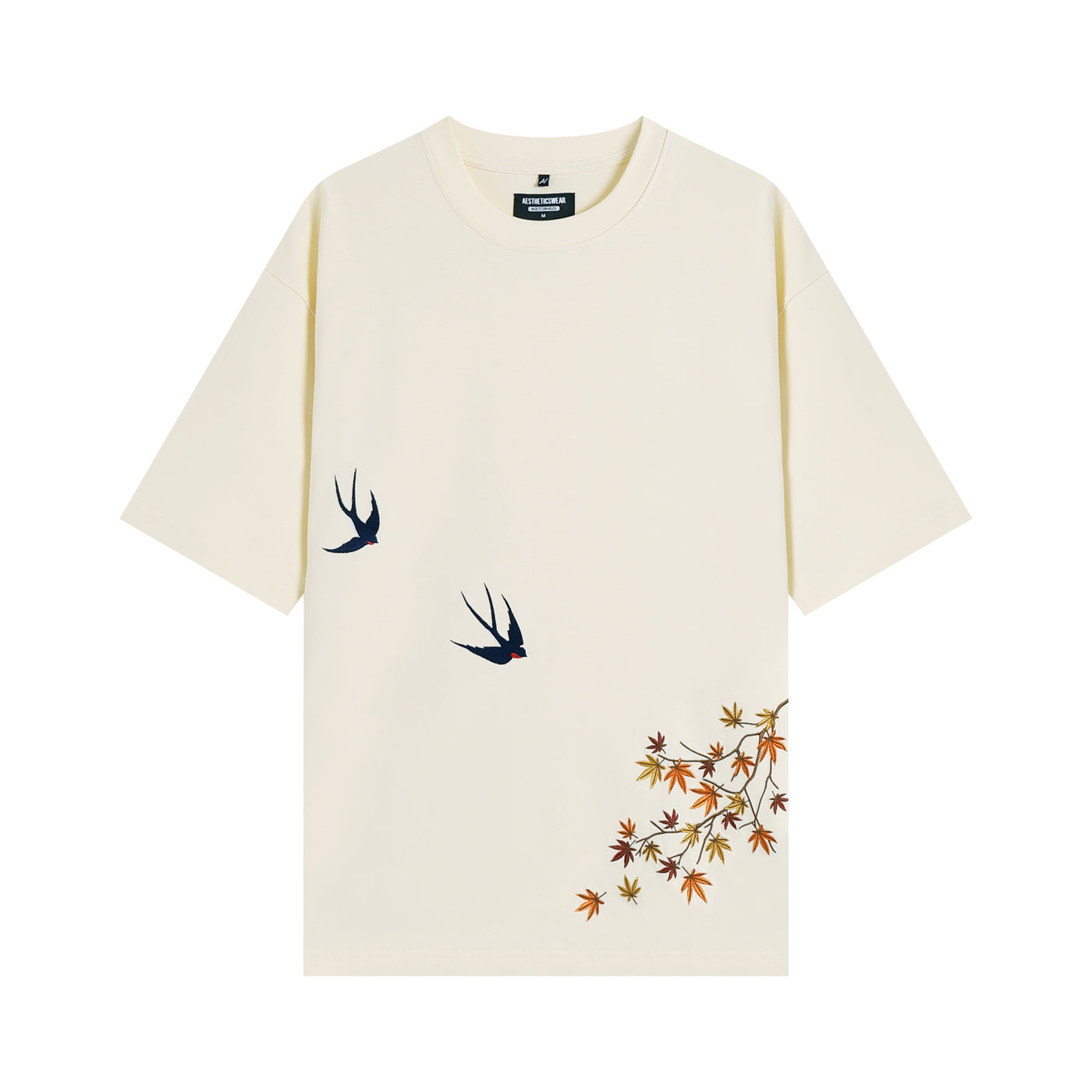 Embroidered Heavy Weight Autumn Fall T shirt (Oversized) - Ivory