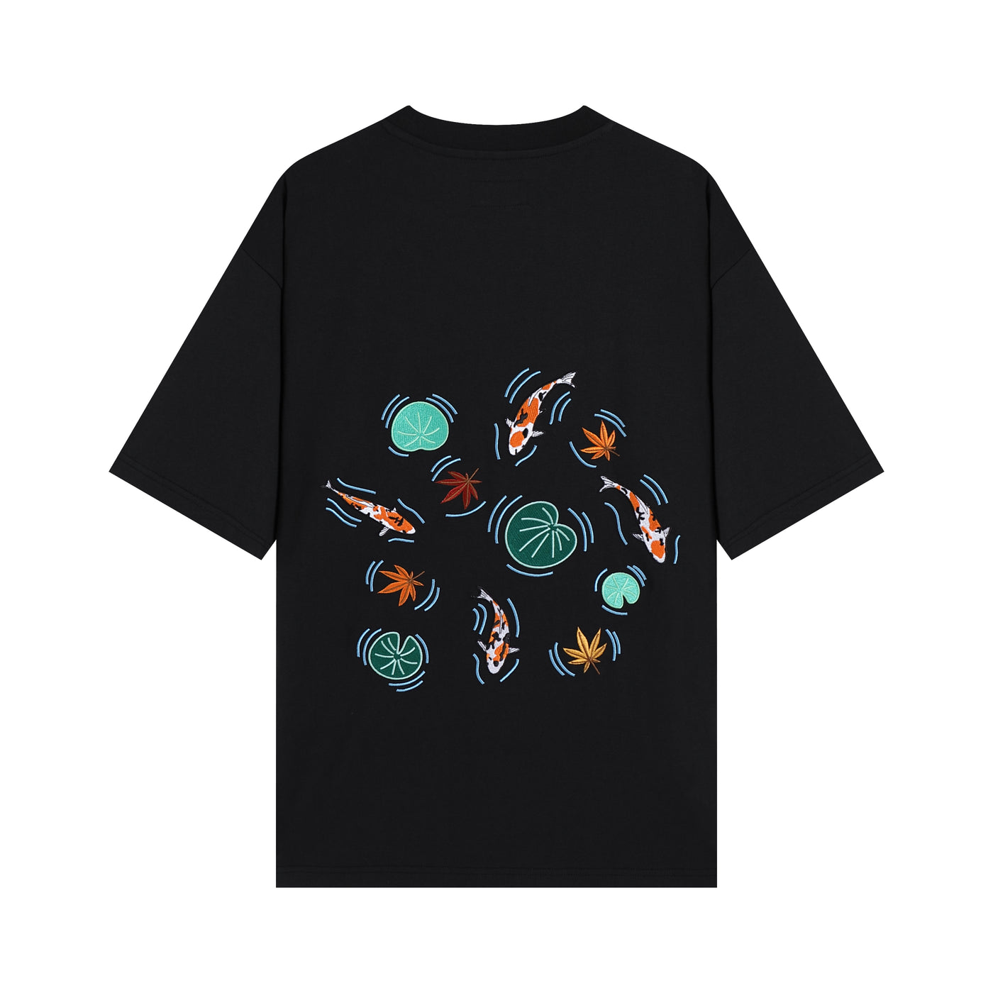 Embroidered Heavy Weight Koi Pond T shirt (Oversized) - Black