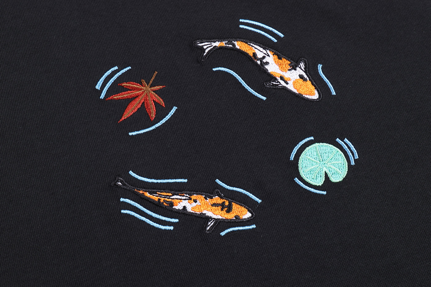 Embroidered Heavy Weight Koi Pond T shirt (Oversized) - Black