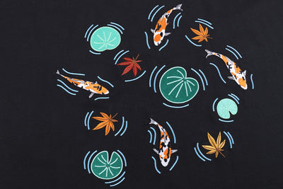 Embroidered Heavy Weight Koi Pond T shirt (Oversized) - Black