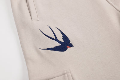 Embroidered Autumn Tranquility Baggy Cargo Sweatpants - Beige