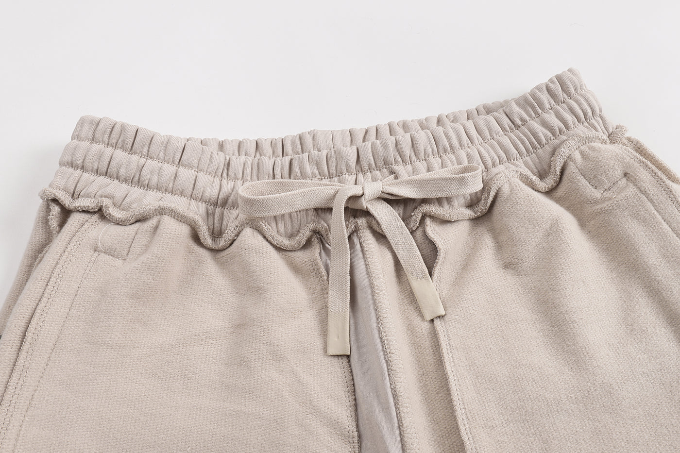 Embroidered Autumn Tranquility Baggy Cargo Sweatpants - Beige
