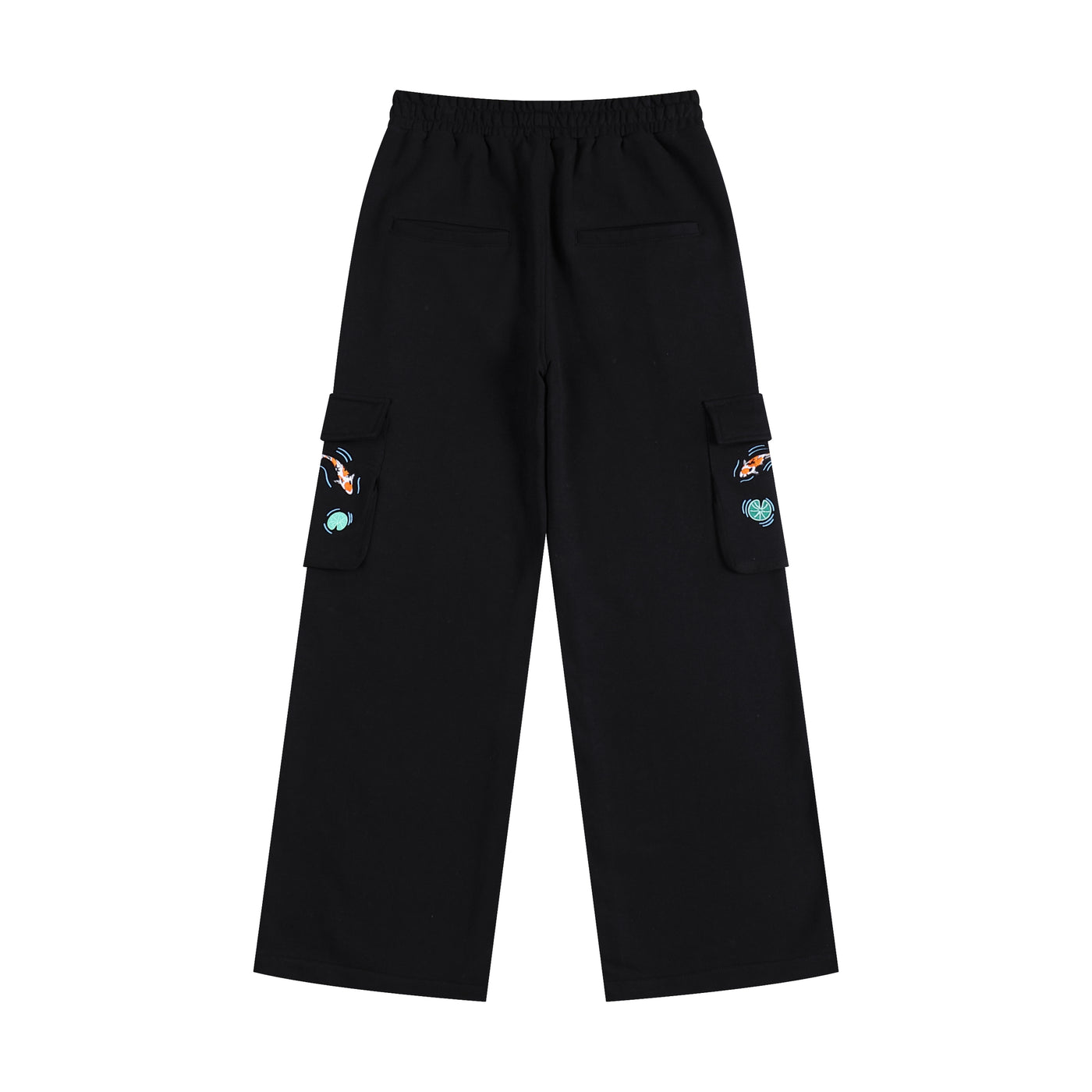 Embroidered Autumn Tranquility Baggy Cargo Sweatpants - Black