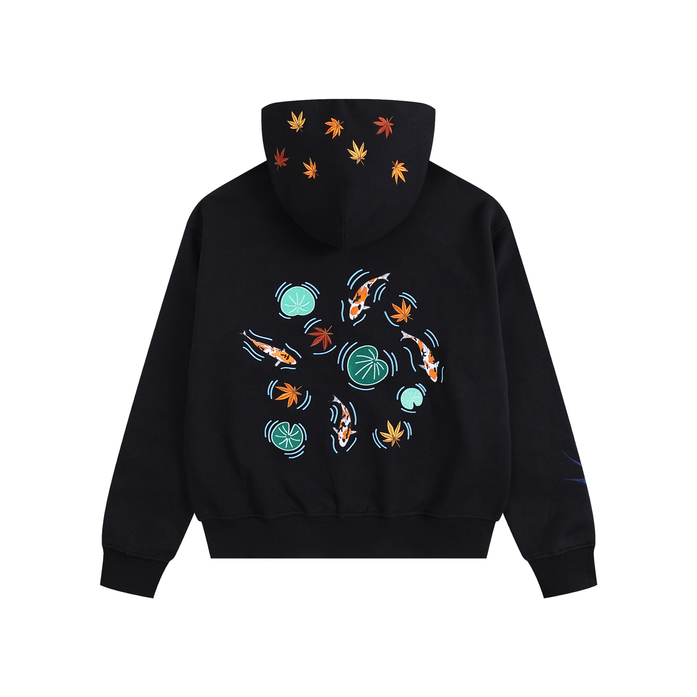 Embroidered Autumn Tranquility Zip Up (Oversized) - Black