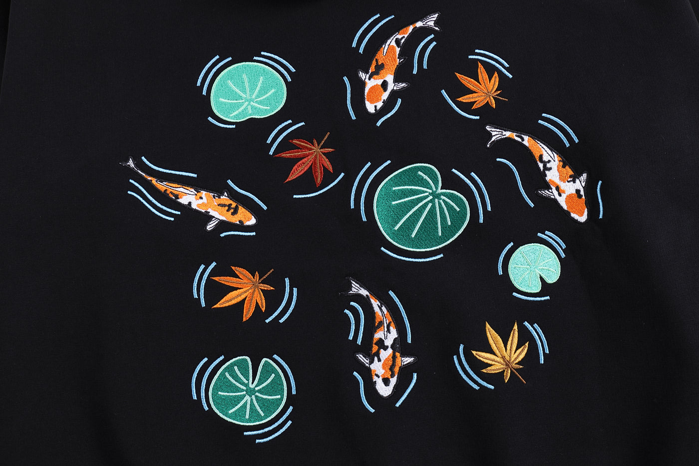 Embroidered Autumn Tranquility Zip Up (Oversized) - Black