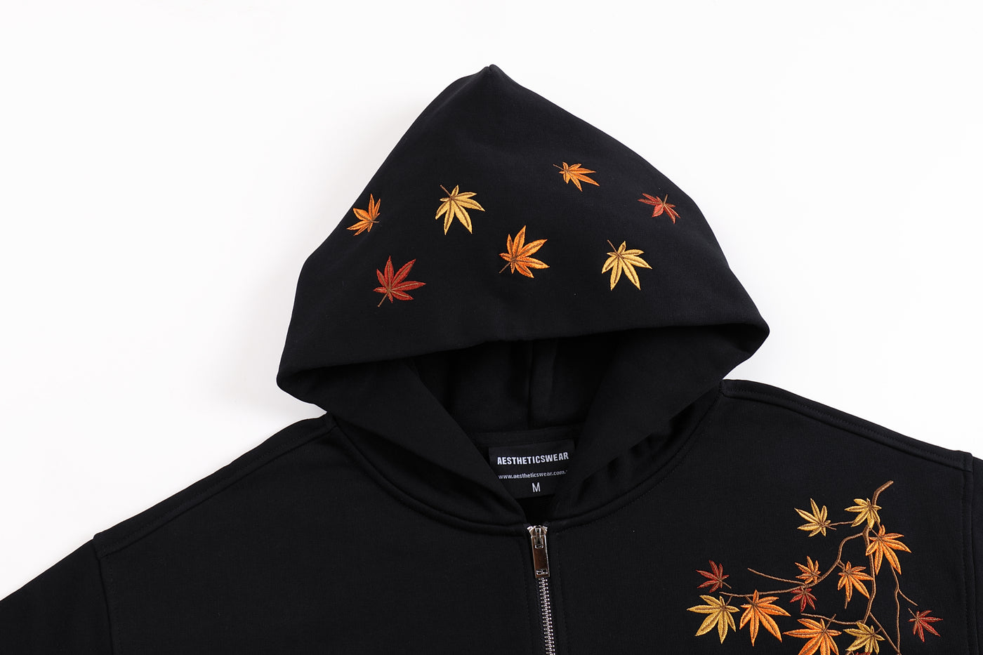 Embroidered Autumn Tranquility Zip Up (Oversized) - Black