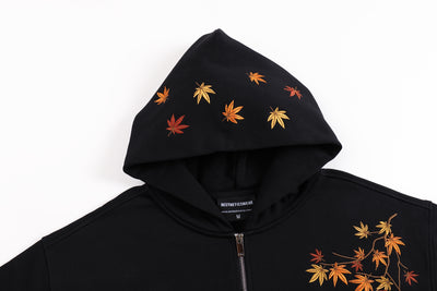 Embroidered Autumn Tranquility Zip Up (Oversized) - Black
