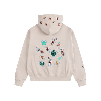 Embroidered Autumn Tranquility Zip Up (Oversized) - Beige