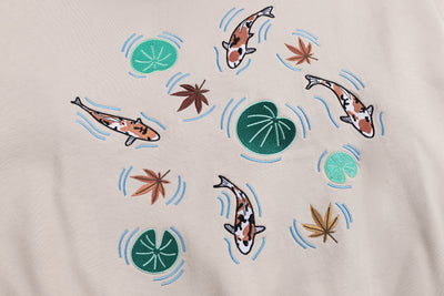 Embroidered Autumn Tranquility Zip Up (Oversized) - Beige