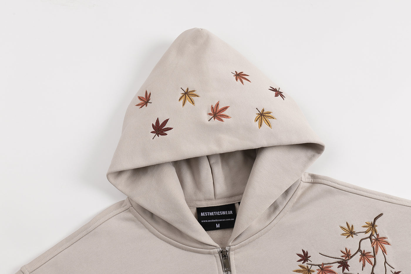 Embroidered Autumn Tranquility Zip Up (Oversized) - Beige