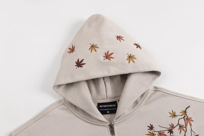 Embroidered Autumn Tranquility Zip Up (Oversized) - Beige