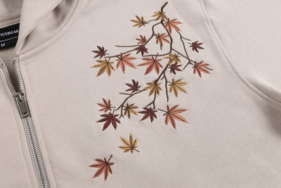 Embroidered Autumn Tranquility Zip Up (Oversized) - Beige