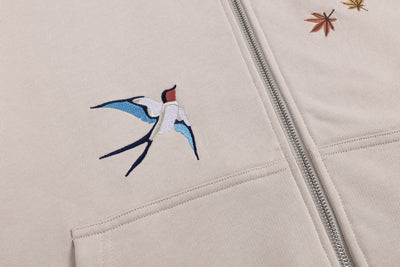 Embroidered Autumn Tranquility Zip Up (Oversized) - Beige
