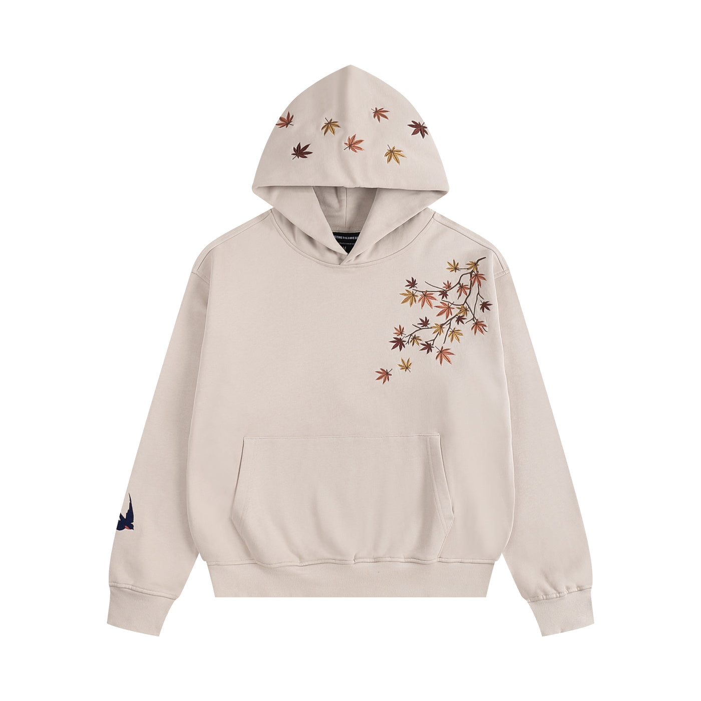 Embroidered Autumn Tranquility Hoodie (Oversized) - Beige