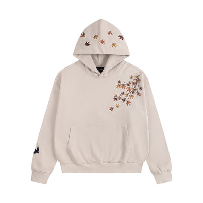 Embroidered Autumn Tranquility Hoodie (Oversized) - Beige