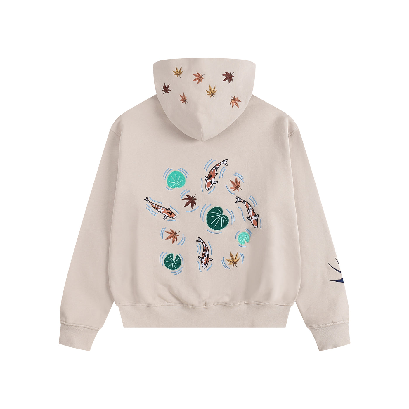 Embroidered Autumn Tranquility Hoodie (Oversized) - Beige