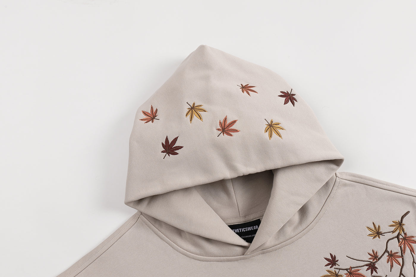 Embroidered Autumn Tranquility Hoodie (Oversized) - Beige
