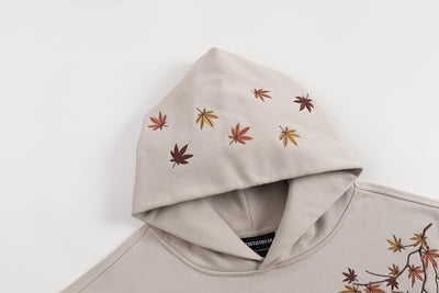 Embroidered Autumn Tranquility Hoodie (Oversized) - Beige