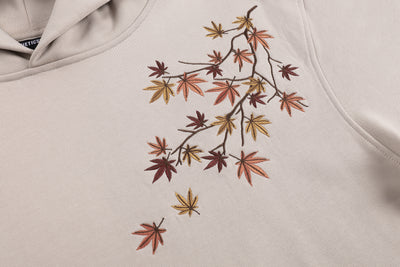 Embroidered Autumn Tranquility Hoodie (Oversized) - Beige
