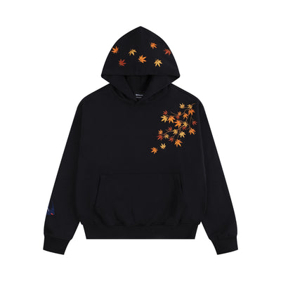 Embroidered Autumn Tranquility Hoodie (Oversized) - Black