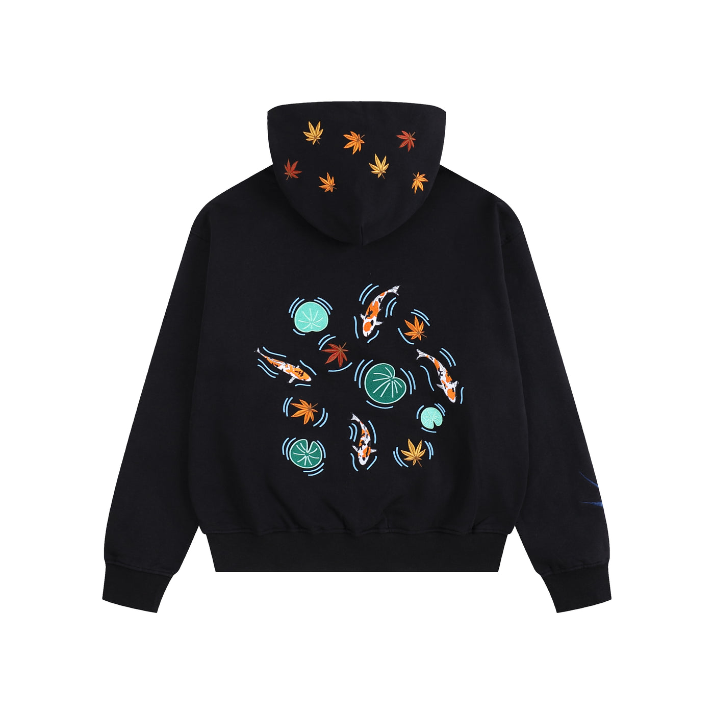 Embroidered Autumn Tranquility Hoodie (Oversized) - Black