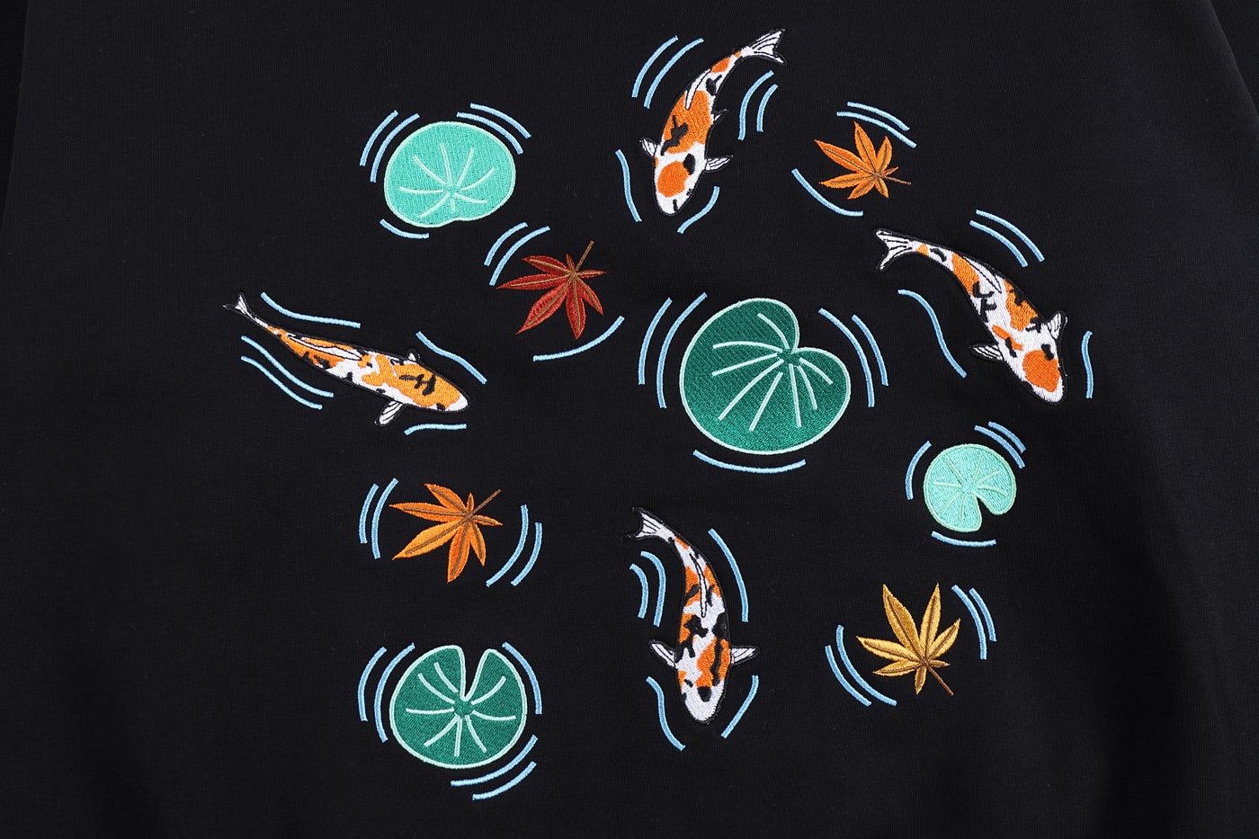 Embroidered Autumn Tranquility Hoodie (Oversized) - Black