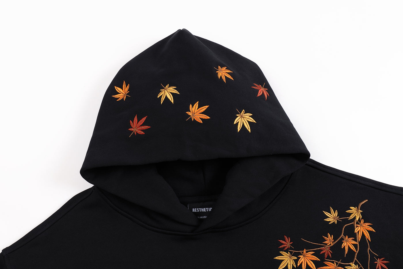 Embroidered Autumn Tranquility Hoodie (Oversized) - Black