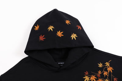 Embroidered Autumn Tranquility Hoodie (Oversized) - Black