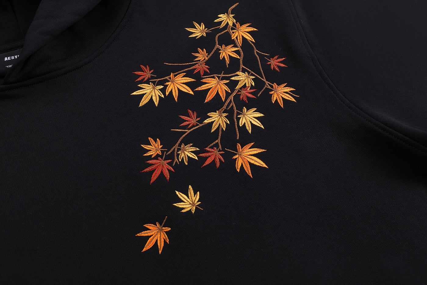Embroidered Autumn Tranquility Hoodie (Oversized) - Black