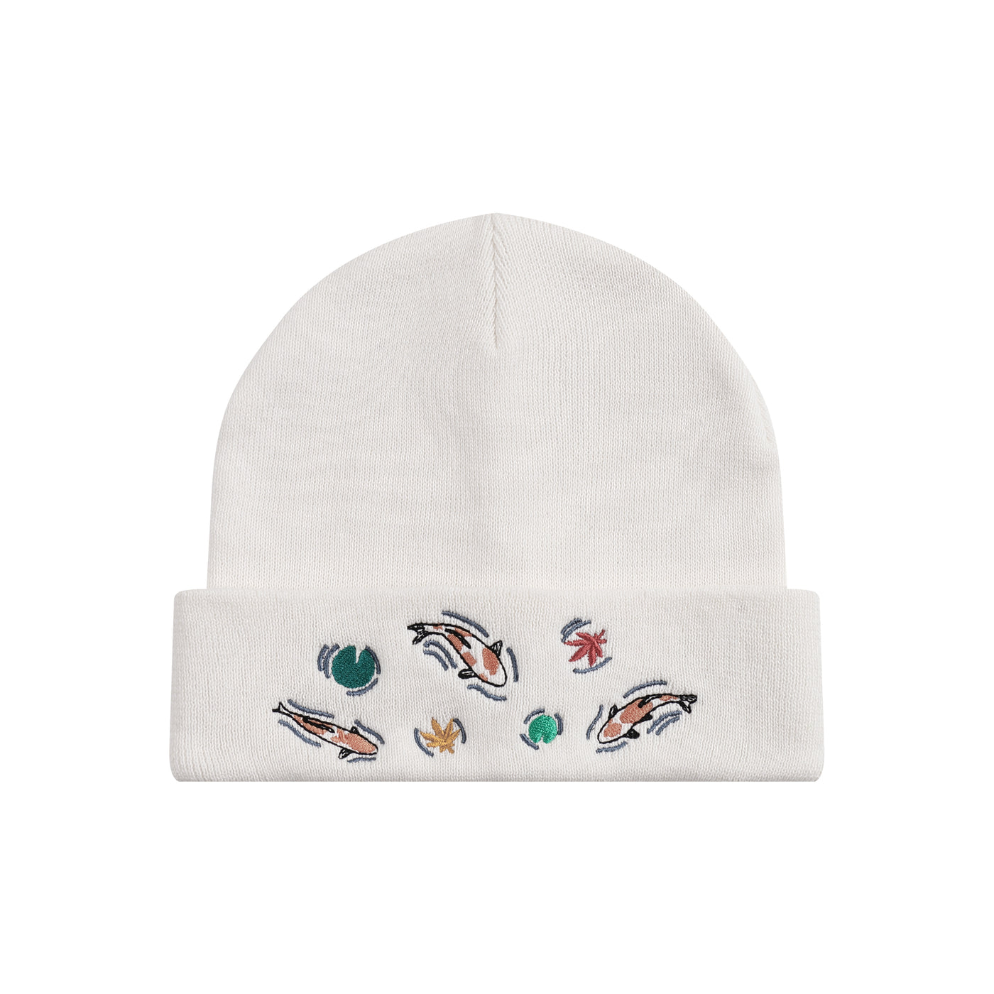 Embroidered Koi Pond Beanie - Off White
