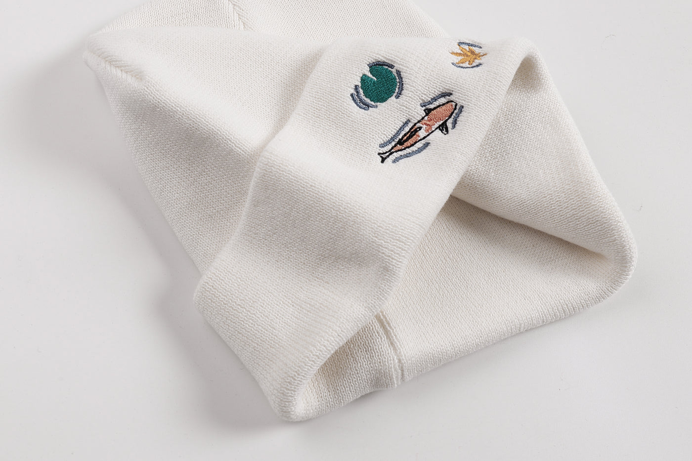 Embroidered Koi Pond Beanie - Off White