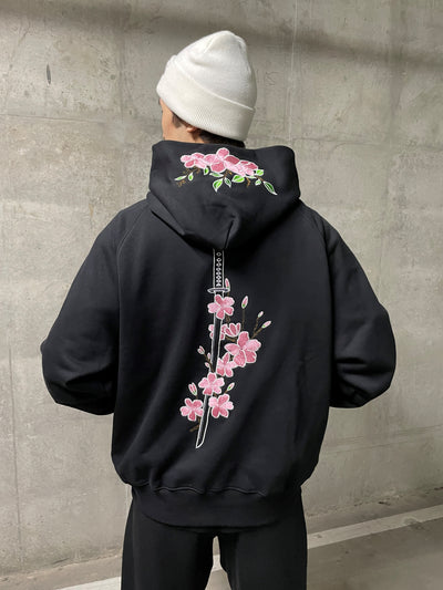 Embroidered Beauty of the Katana Hoodie (Oversized) - Black